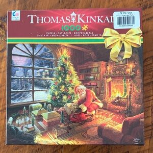 Thomas Kinkade Festive Santa 1000 Puzzle - Red, Green, Gold